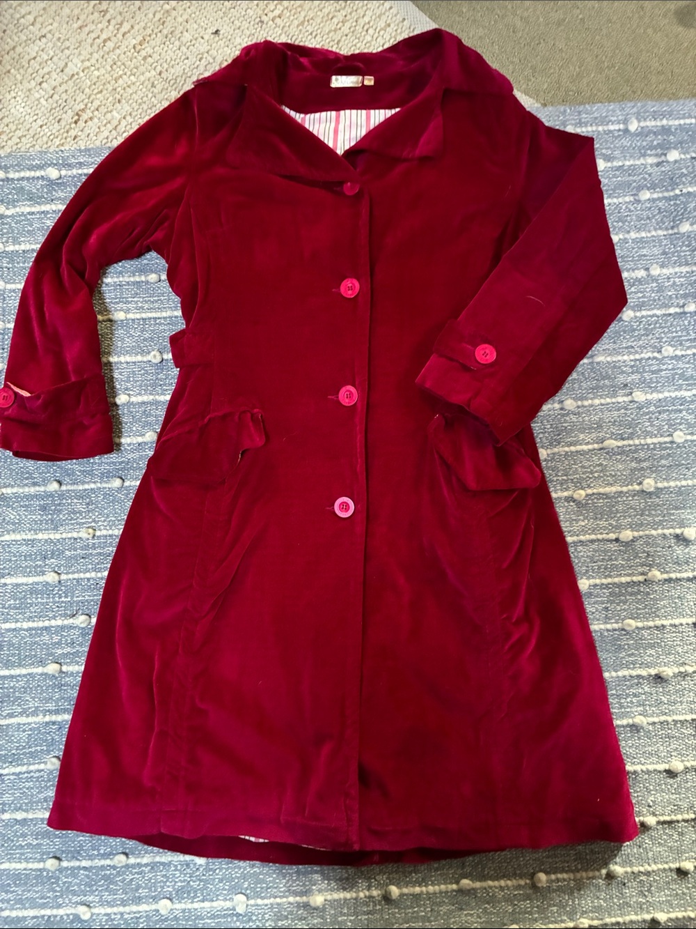 April Cornell Deep Red Velvet Trench Coat - Picture 9 of 11